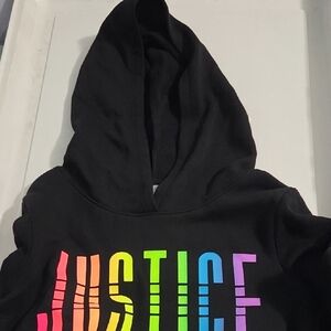 Justice Black Hoodie with Multicolor Logo